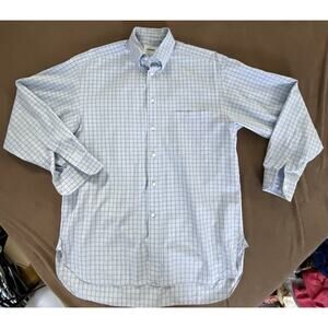 Lorenzi Sz 39R US M Italian Made Cotton Blue Plaid Button Up LS Shirt